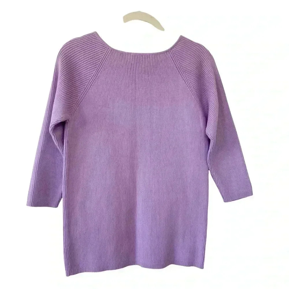 Charter Club Light Purple Ribbed Sweater Small 3/4 Sleeves Classic Pastel - Picture 2 of 7
